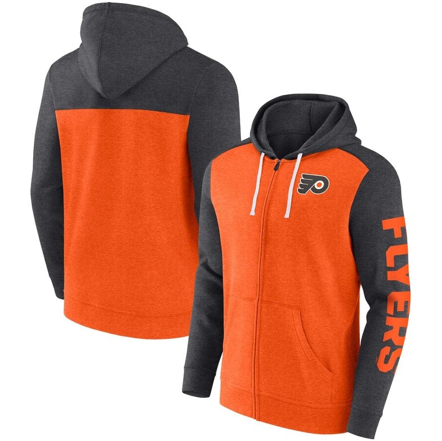 Dynasty Sports & Framing Sweatshirts, Hoodies, & Jackets - Hockey Small Philadelphia Flyers Heather Orange/Heather Charcoal Down and Distance Full-Zip Hoodie
