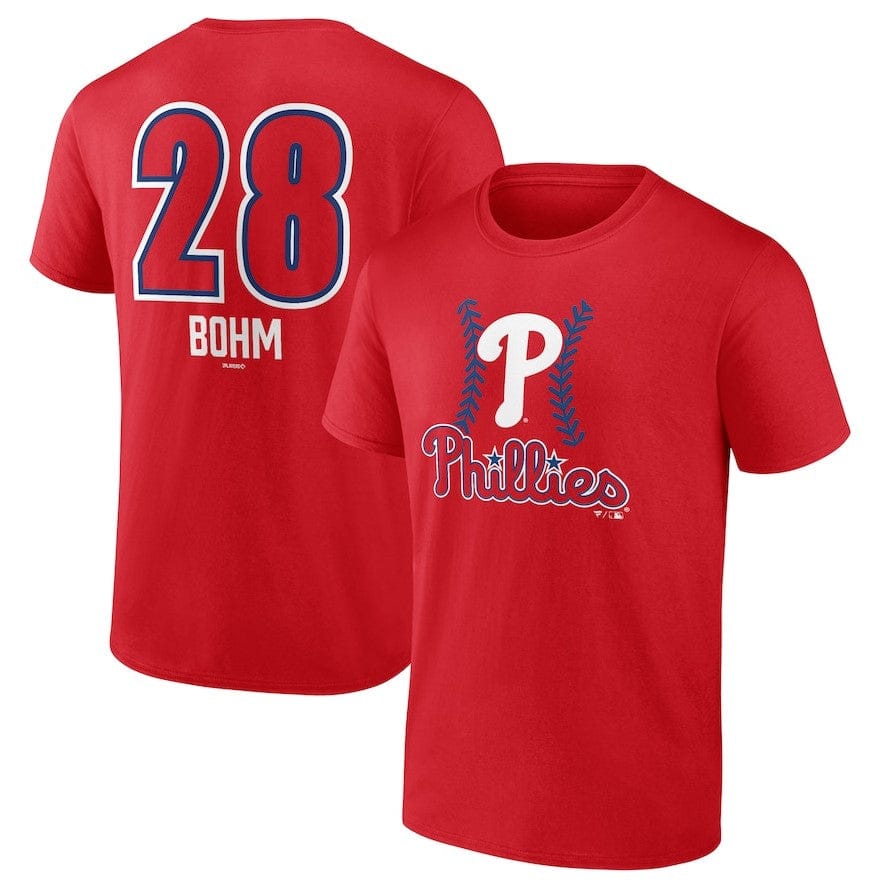 Dynasty Sports & Framing T-Shirts - Baseball Small Alec Bohm Philadelphia Phillies Fastball Player Name & Number T-Shirt - Red