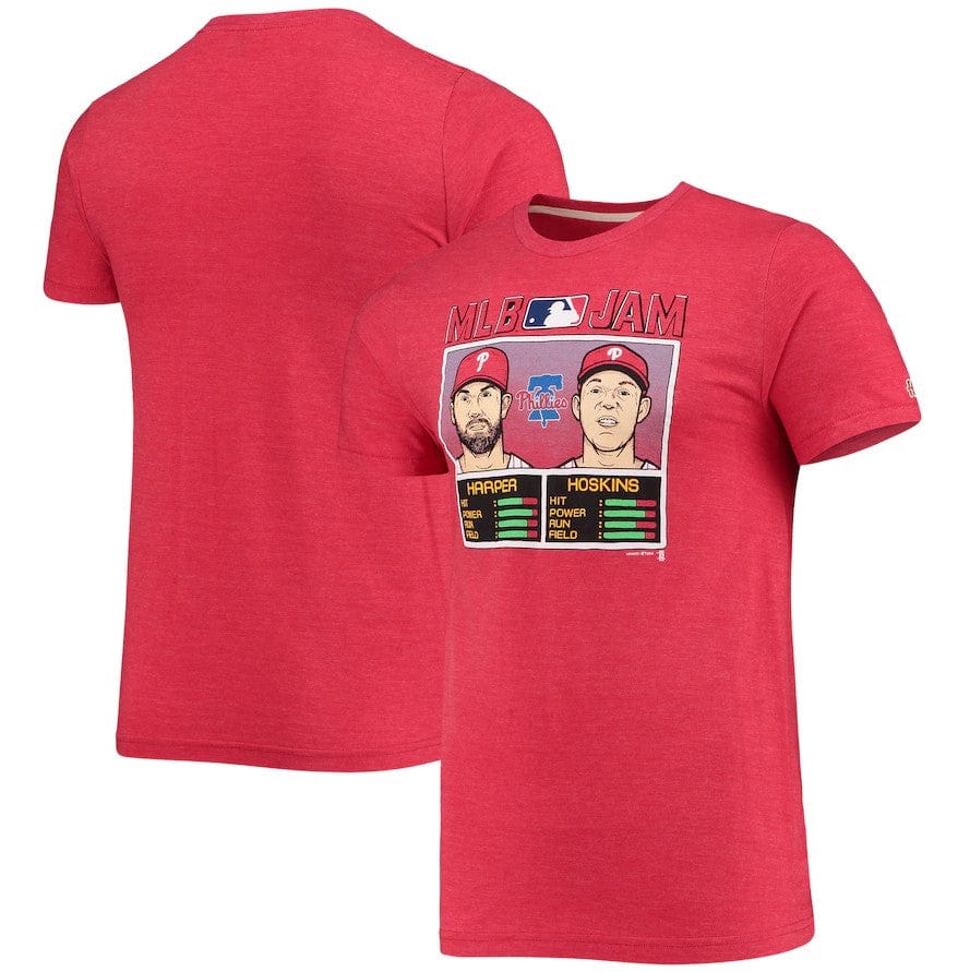 Dynasty Sports & Framing T-Shirts - Baseball Small Bryce Harper & Rhys Hoskins Philadelphia Phillies Homage MLB Jam T-Shirt – Heathered Red