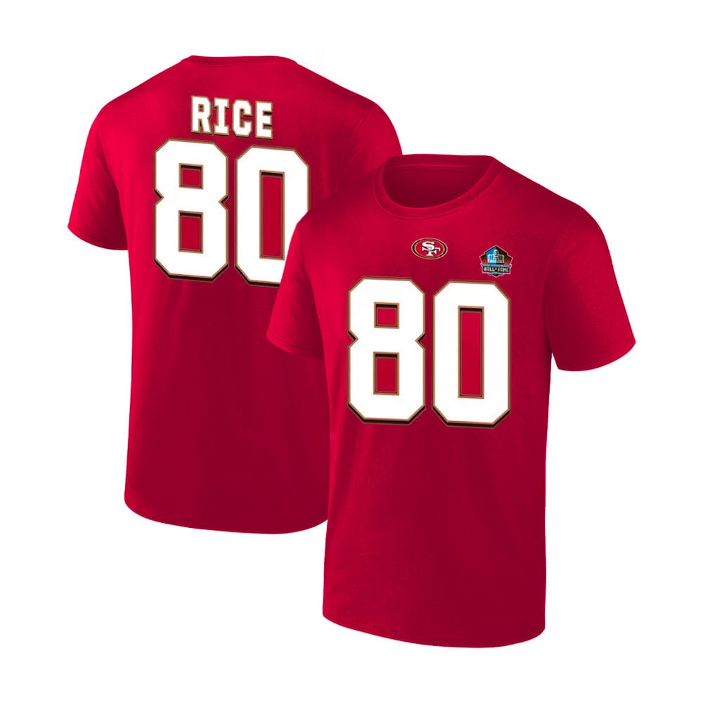 Dynasty Sports & Framing T-Shirts - Football Jerry Rice San Francisco 49ers Hall of Fame Inductee Player Name & Number T-Shirt
