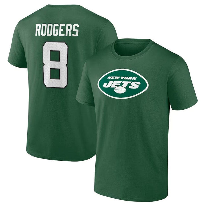 Dynasty Sports & Framing T-Shirts - Football Small / Green Aaron Rodgers New York Jets Icon Name & Number T-Shirt