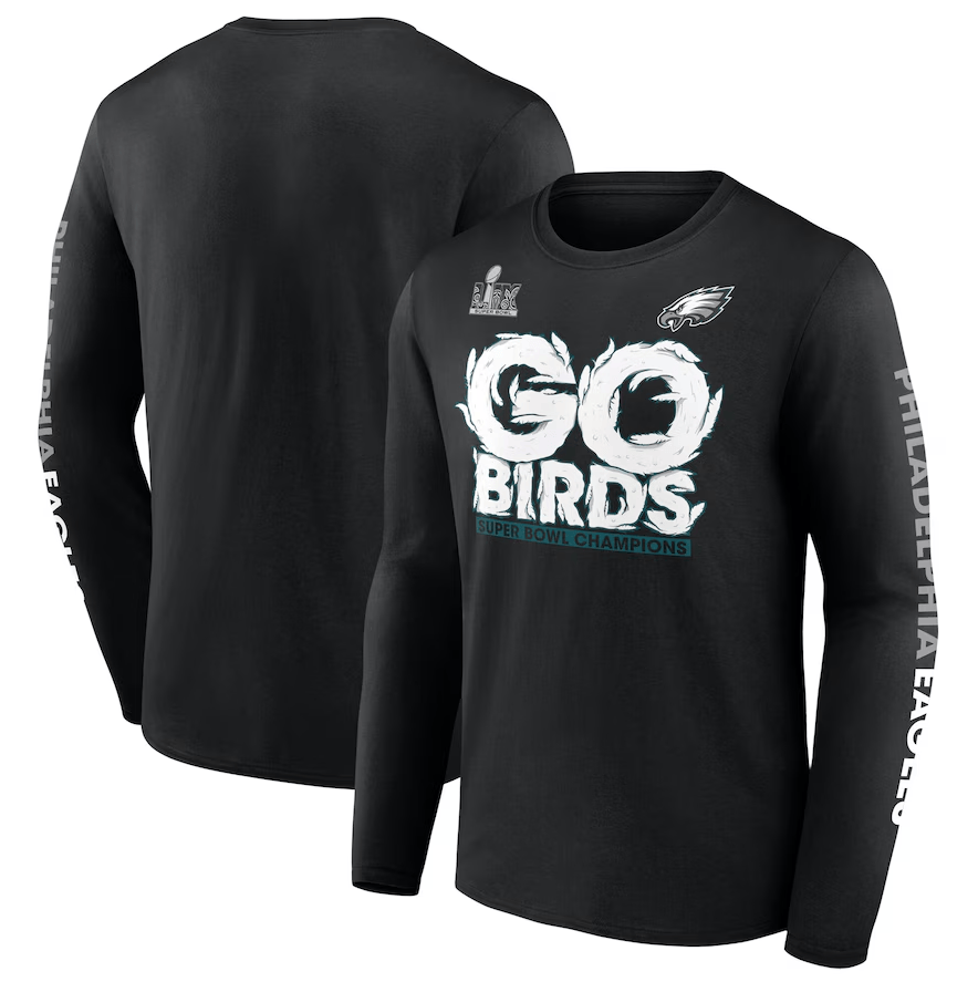 Dynasty Sports & Framing T-Shirts - Football Small Philadelphia Eagles Black Super Bowl LIX Champions On Top Go Birds Long Sleeve T-Shirt