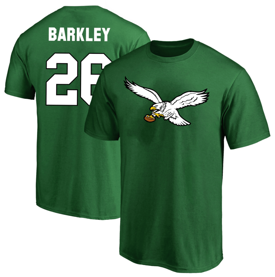 Dynasty Sports & Framing T-Shirts - Football Small Saquon Barkley Philadelphia Eagles Player Icon Name & Number T-Shirt - Kelly Green