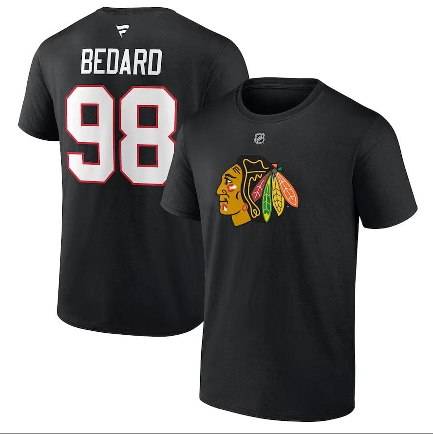 Dynasty Sports & Framing T-Shirts - Hockey Small Connor Bedard Chicago Blackhawks Authentic Stack Name & Number T-Shirt - Black
