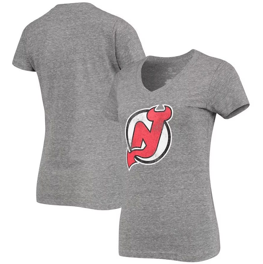 Dynasty Sports & Framing T-Shirts - Hockey Small New Jersey Devils Women's Distressed Logo T-Shirt - Heathered Gray
