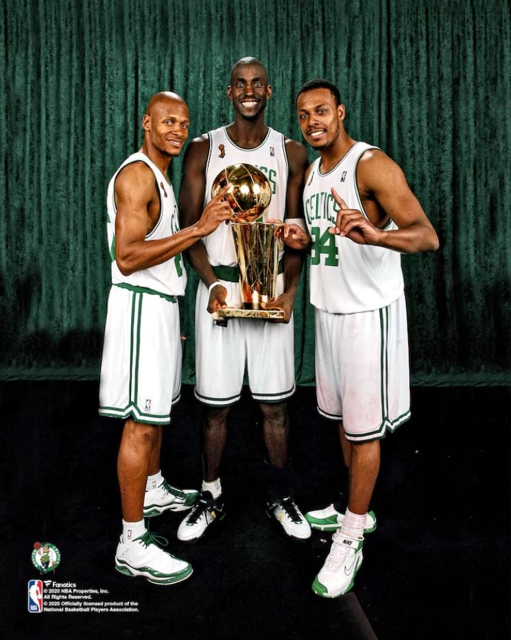 Dynasty Sports & Framing Unframed Basketball Photos Ray Allen, Kevin Garnett, & Paul Pierce 2008 NBA Champions Boston Celtics 8" x 10" Basketball Photo
