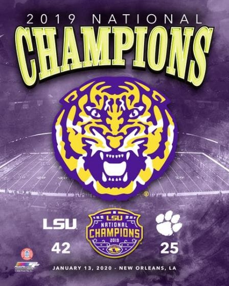 Dynasty Sports & Framing Unframed College Photos LSU Tigers 2019 National Champions Logo & Score 8" x 10" College Football Photo
