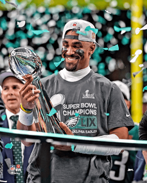 Dynasty Sports & Framing Unframed Football Photos Jalen Hurts Super Bowl LIX Lombardi Trophy Philadelphia Eagles 8" x 10" Football Photo