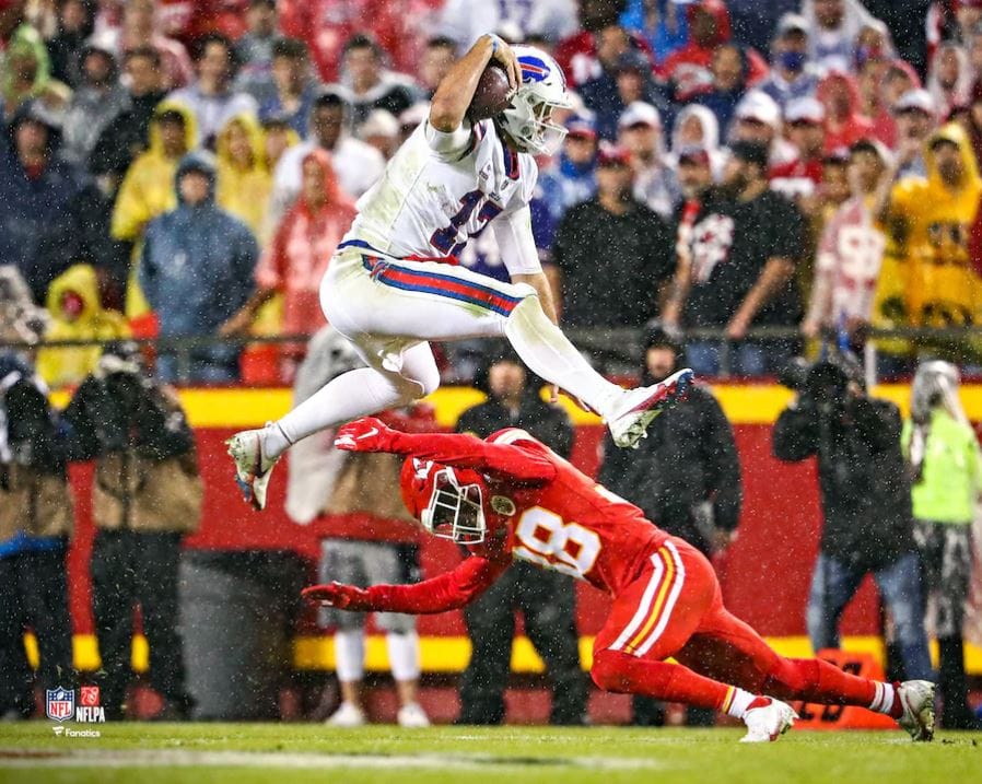 Dynasty Sports & Framing Unframed Football Photos Josh Allen Defender Hurdle Buffalo Bills 8" x 10" Football Photo