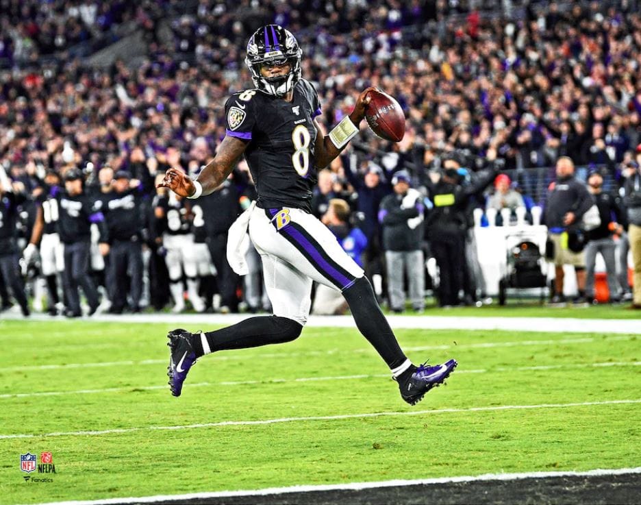 Dynasty Sports & Framing Unframed Football Photos Lamar Jackson High-Stepping Touchdown Baltimore Ravens 8" x 10" Football Photo