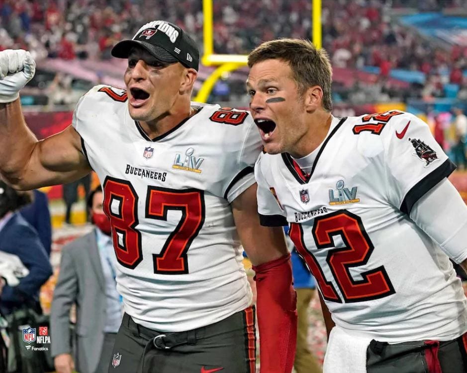Dynasty Sports & Framing Unframed Football Photos Tom Brady & Rob Gronkowski Super Bowl LV Champions Tampa Bay Buccaneers 8" x 10" Football Photo