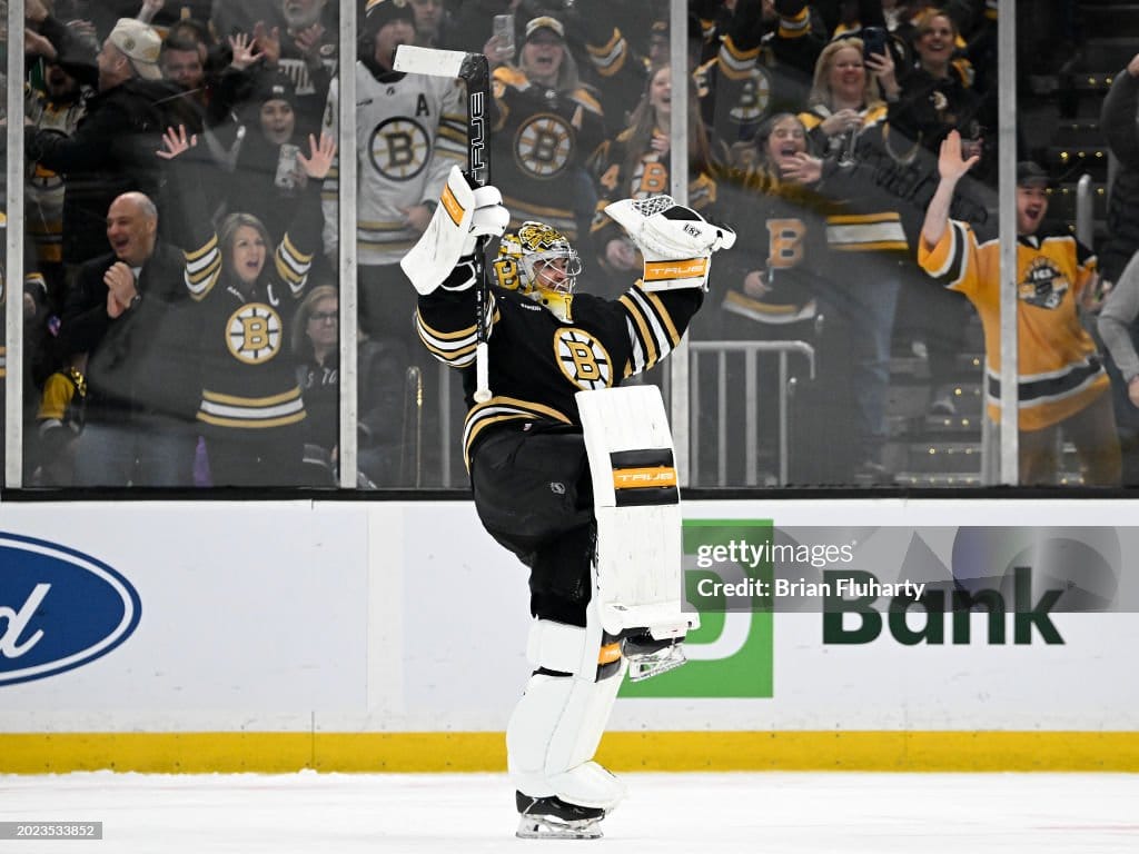 Dynasty Sports & Framing Unframed Hockey Photos Jeremy Swayman Boston Bruins Goalie Celebration Photo