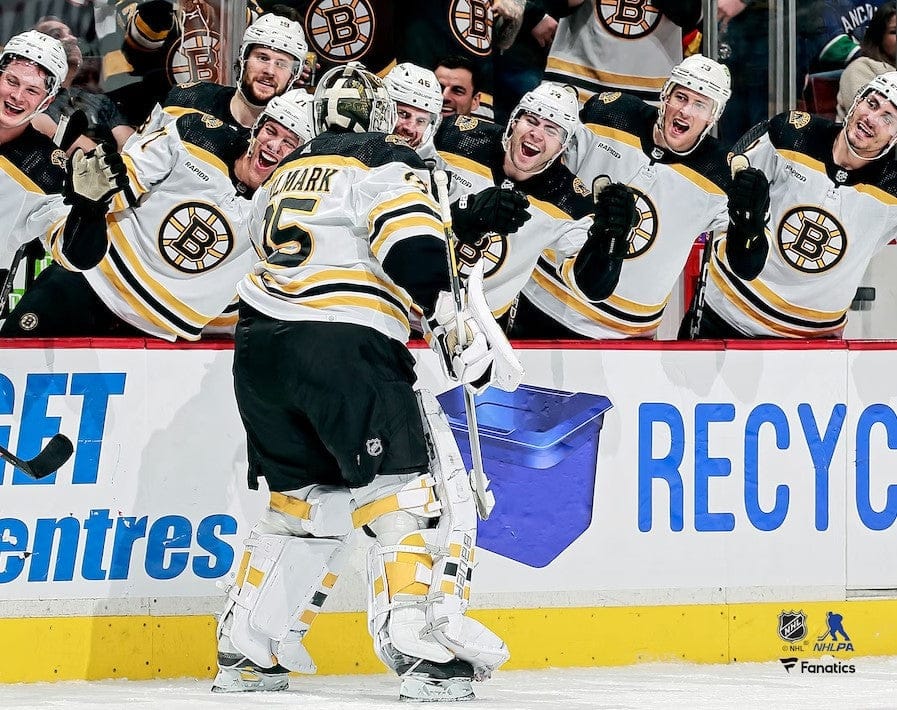 Dynasty Sports & Framing Unframed Hockey Photos Linus Ullmark 1st NHL Goal Boston Bruins 8" x 10" Hockey Photo