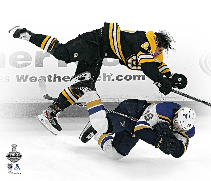 Dynasty Sports & Framing Unframed Hockey Photos Torey Krug Boston Bruins 2019 Stanley Cup Finals Game 1 Hit 8" x 10" Hockey Photo