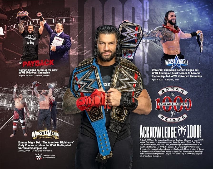 Dynasty Sports & Framing Unframed Wrestling Photos Roman Reigns 1000 Days as Champion 8" x 10" WWE Wrestling Collage Photo