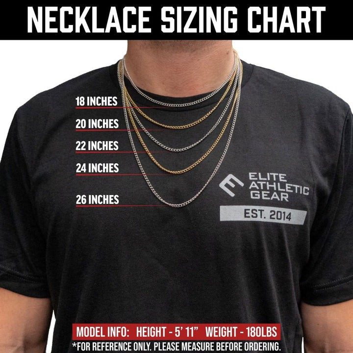 Elite Athletic Gear Chain 3mm Cuban Link Chain Necklace - 14K Gold Plated Stainless Steel