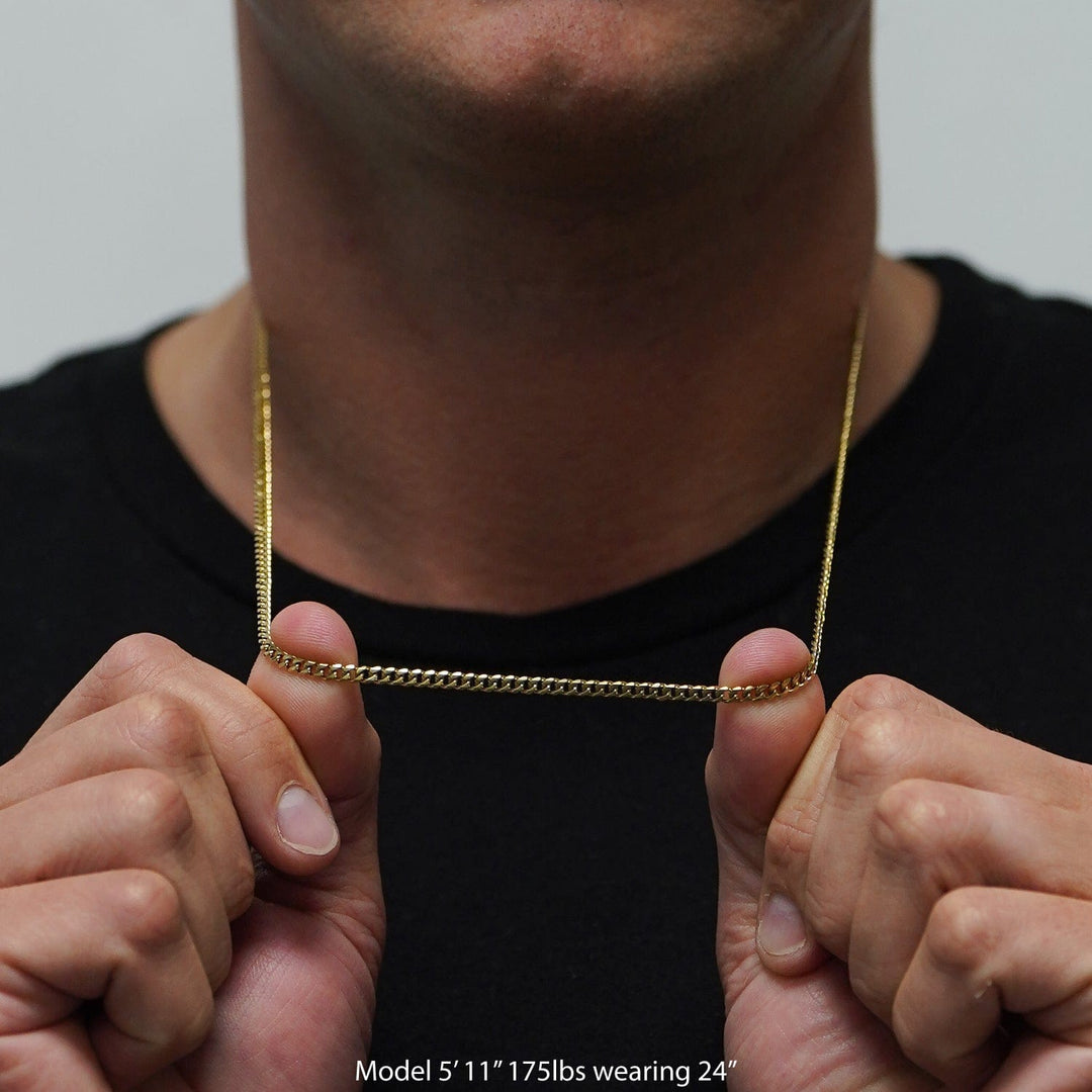 Elite Athletic Gear Chain 3mm Cuban Link Chain Necklace - 14K Gold Plated Stainless Steel