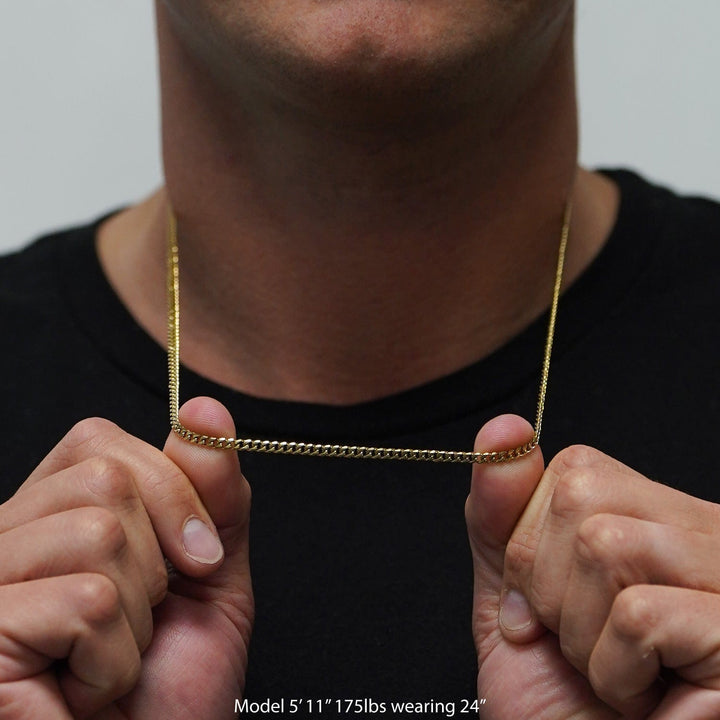 Elite Athletic Gear Chain 3mm Cuban Link Chain Necklace - 14K Gold Plated Stainless Steel