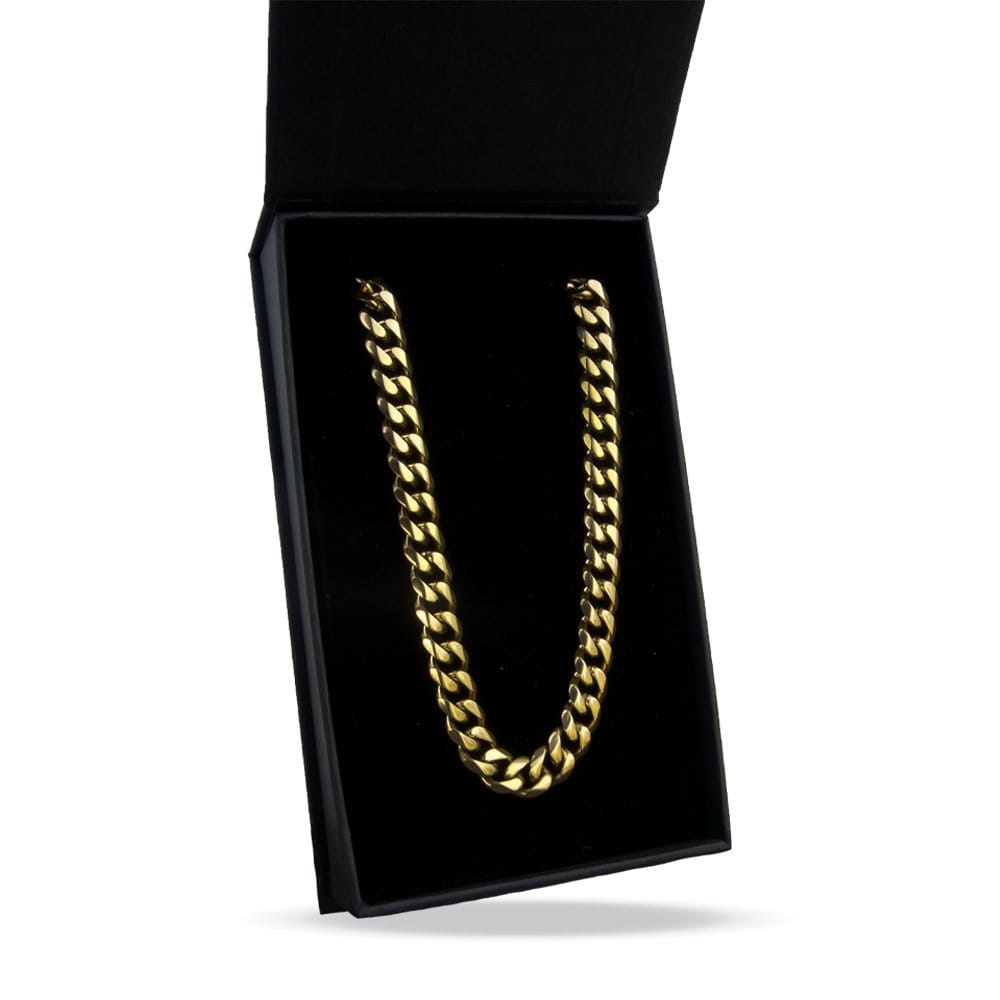 Elite Athletic Gear Chain 9mm Cuban Link Chain Necklace - 14K Gold Plated Stainless Steel