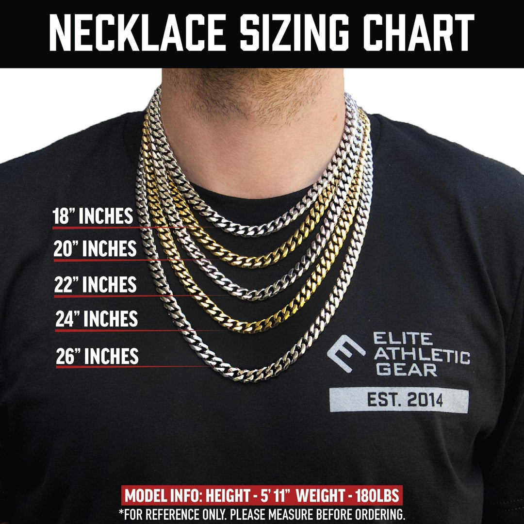 Elite Athletic Gear Chain 9mm Cuban Link Chain Necklace - 14K Gold Plated Stainless Steel