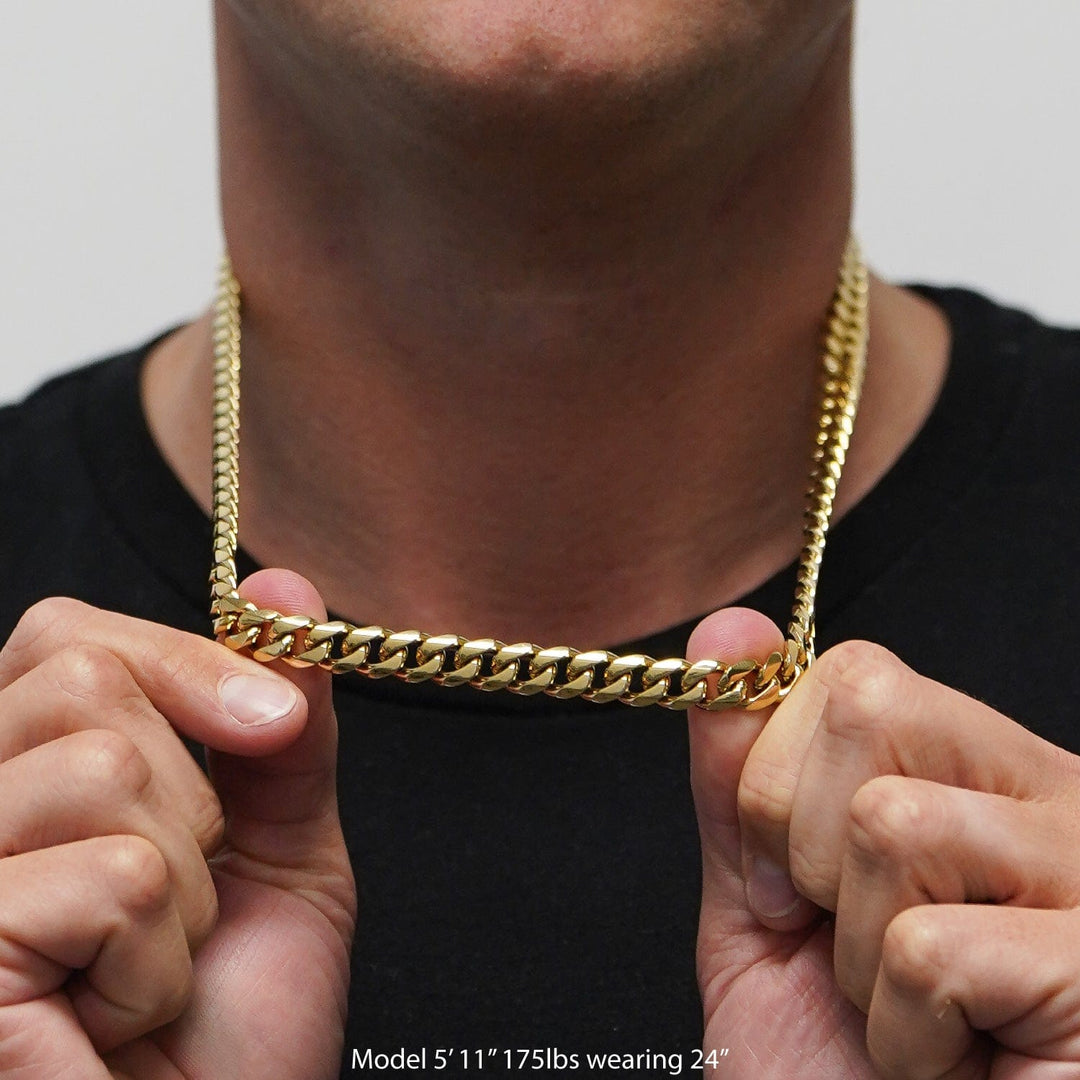 Elite Athletic Gear Chain 9mm Cuban Link Chain Necklace - 14K Gold Plated Stainless Steel