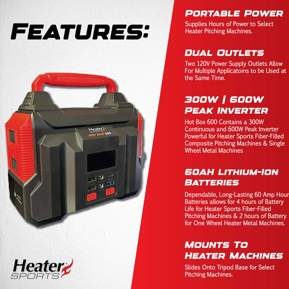 Heater Sports Pitching Machine Accessories Hot Box 600 Portable Power Station | Heater Sports