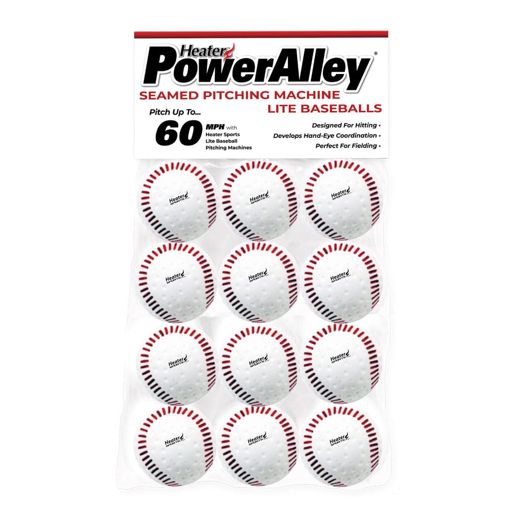 Heater Sports Pitching Machine Balls 12 Pack Power Alley Seamed 60 MPH Lite Balls | Heater Sports