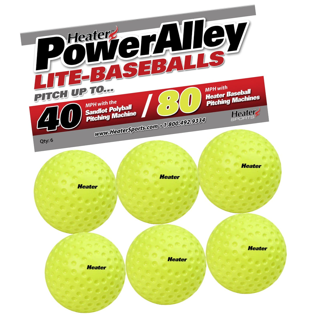 Heater Sports Pitching Machine Balls 6 PowerAlley 80 MPH Lite-Balls PowerAlley Lite Baseballs | Heater Sports
