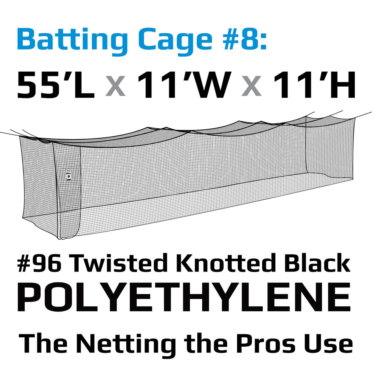 Aoneky Polyethylene 8x8x20ft / 10x10x35ft Twisted Knotted Baseball Batting Cage Netting - Small Pro Garage Softball Batting Cage Net, Black, 10'x10'x35