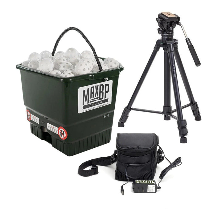 MaxBP Pitching Machine With Tripod III [+$75] / AC: Plug-in Outlet + 8-Hour External Battery [+$60] / Without Pop-up [+$0] Original Pitching Machine | MaxBP