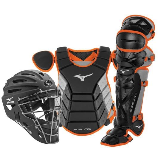 Mizuno Catcher's Equipment Set Black/Orange Samurai Adult 15" Baseball Boxed Catcher's Gear Set | Mizuno