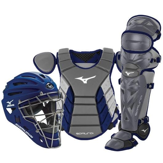 Mizuno Catcher's Equipment Set Grey/Navy Mizuno Samurai Adult 15" Baseball Catcher's Gear Set
