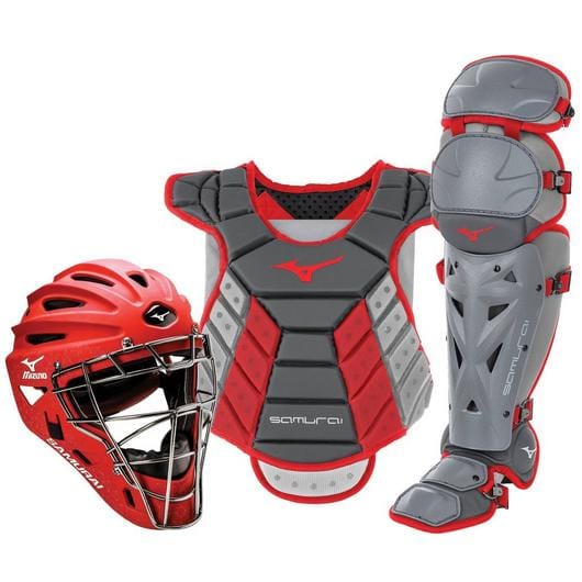 Mizuno Catcher's Equipment Set Grey/Red Mizuno Samurai Women's 14-15" Fastpitch Catcher's Gear Set