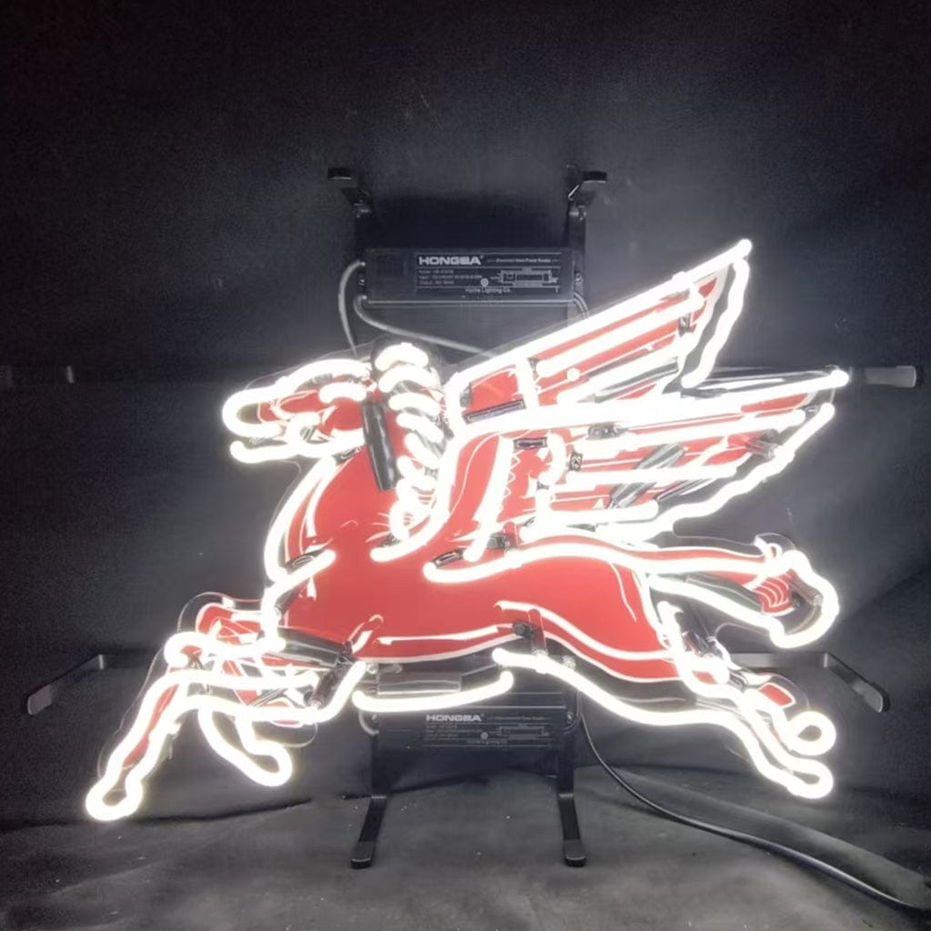 Neon Signs Land Neon Signs 19 inches Mobilgas Gas Oil Flyin Horse White Neon Signs Light
