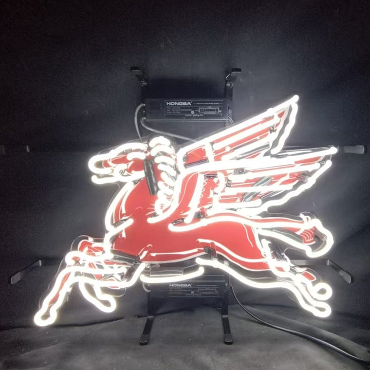 Neon Signs Land Neon Signs 19 inches Mobilgas Gas Oil Flyin Horse White Neon Signs Light