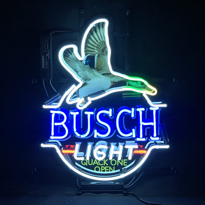 Neon Signs Land Neon Signs Blue Busch Light Flying Duck Quack One Open Neon Signs
