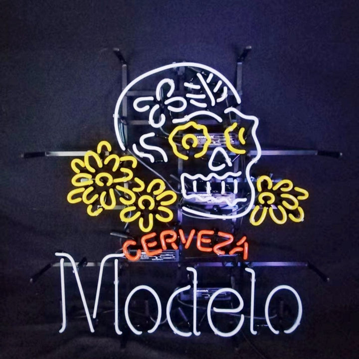 Neon Signs Land Neon Signs Cerveza Modelo Beer Skull Bone Neon Signs