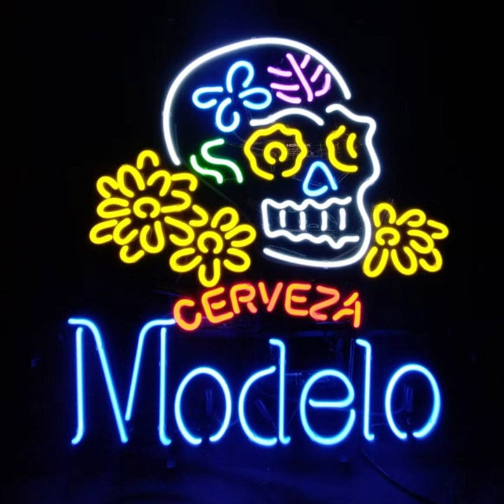 Neon Signs Land Neon Signs Cerveza Modelo Beer Skull Bone Neon Signs
