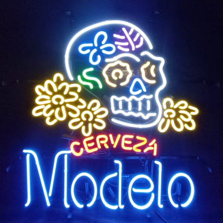 Neon Signs Land Neon Signs Cerveza Modelo Beer Skull Bone Neon Signs