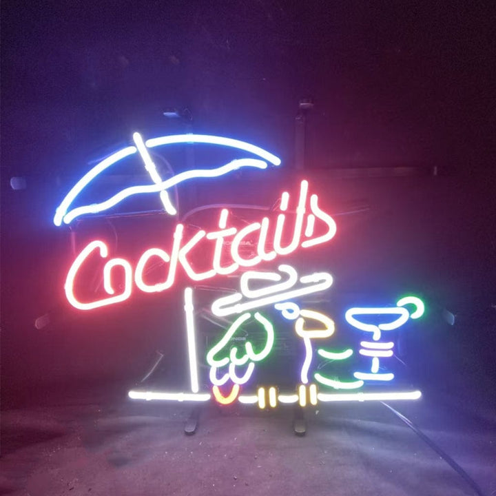 Neon Signs Land Neon Signs Cocktails with Under Umbrella Parrot Neon Signs