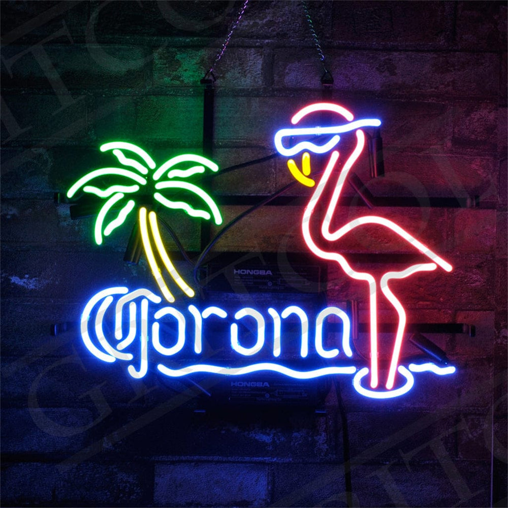 Neon Signs Land Neon Signs Corona Extra Flamingo Palm Tree Neon Light Sign