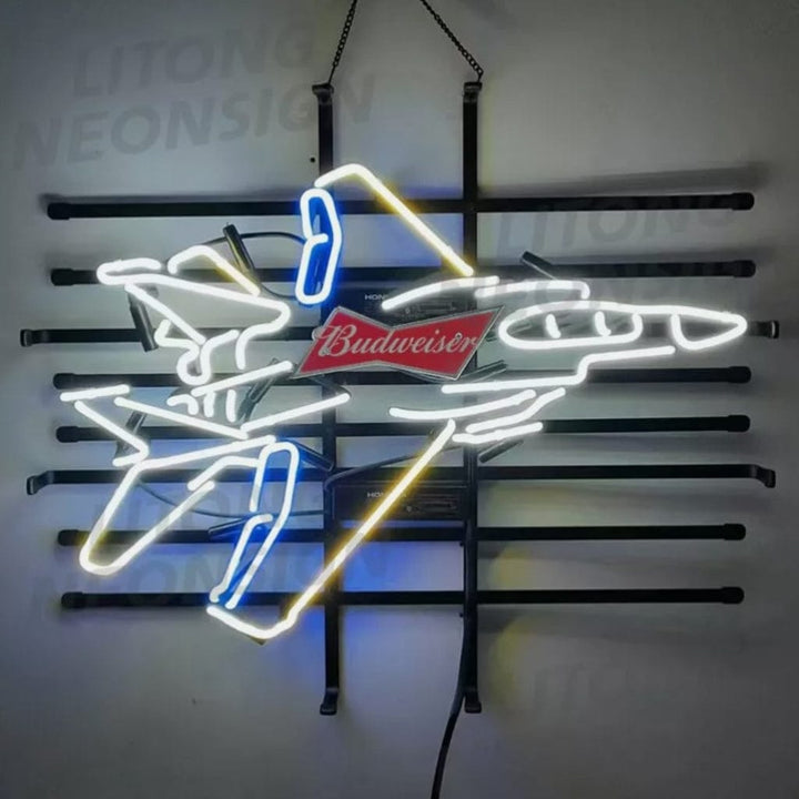 Neon Signs Land Neon Signs Fighter Plane Budweiser Beer Neon Signs