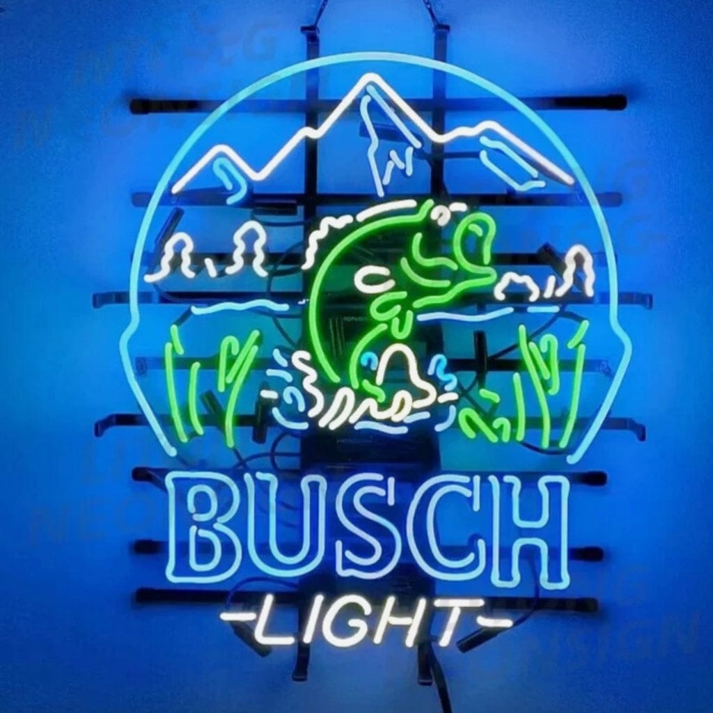 Neon Signs Land Neon Signs Fishing Bass Fish&Busch Light Neon Signs