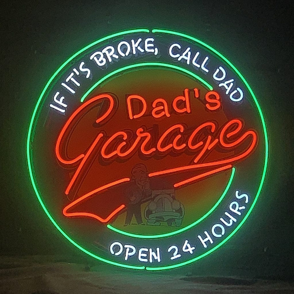 Neon Signs Land Neon Signs If It's Broken, Call Dad Dad's Garage Open 24 Hours Neon Sign Light