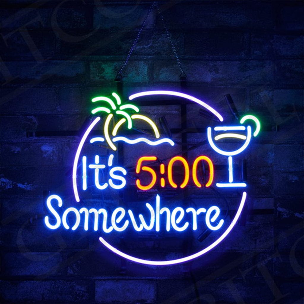 Neon Signs Land Neon Signs It's 5 o'clock Somewhere Palm Tree Sun Sea Neon Signs