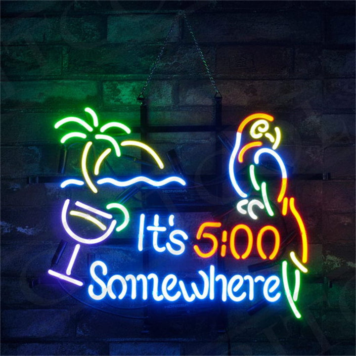 Neon Signs Land Neon Signs It's 5 o'clock Somewhere Parrot Neon Signs Light