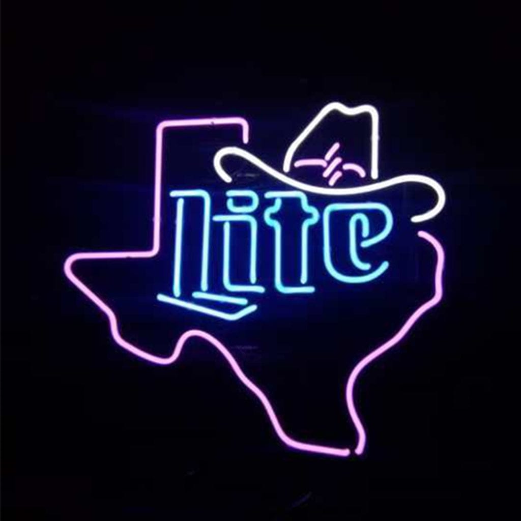 Neon Signs Land Neon Signs Miller Lite Cowboy Hat with Texas Maps Neon Signs