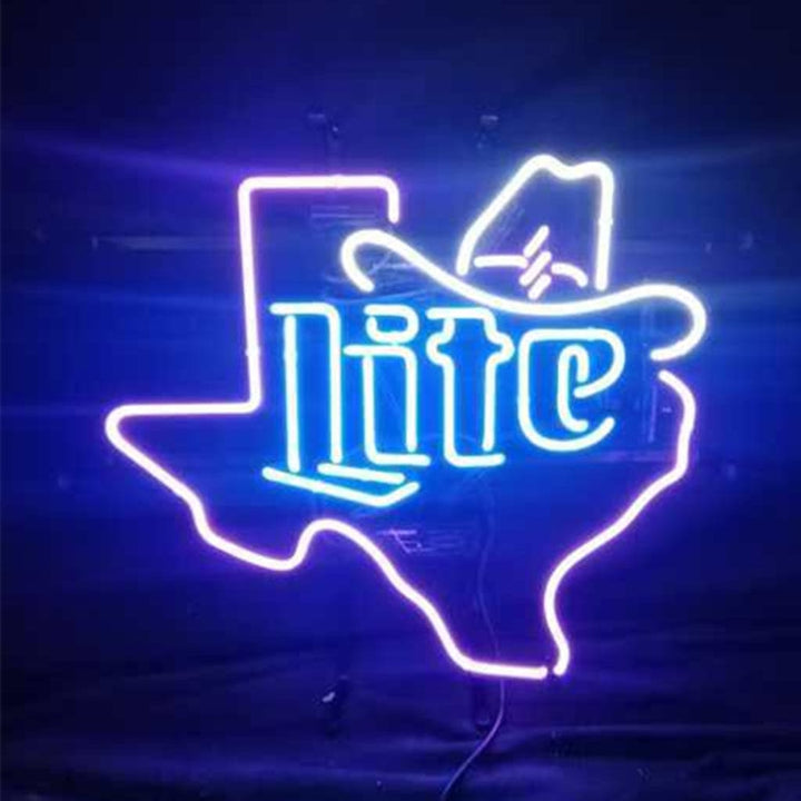 Neon Signs Land Neon Signs Miller Lite Cowboy Hat with Texas Maps Neon Signs