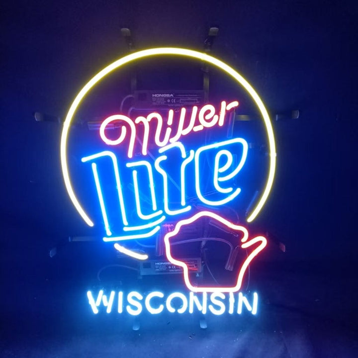 Neon Signs Land Neon Signs Miller Lite &Wisconsin State Neon Signs