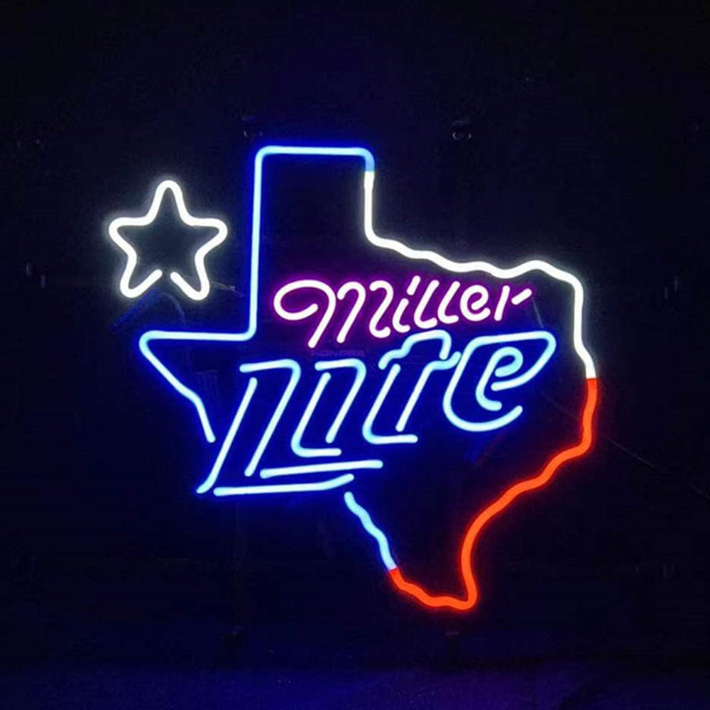 Neon Signs Land Neon Signs Miller Lite with Texas Map Star Neon Signs Light